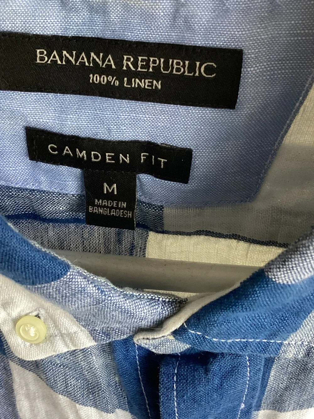 Banana Republic Blue and White Large Check Button-Down Linen Shirt